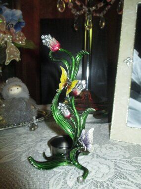 Enamel Floral & Butterfly Votive Holder